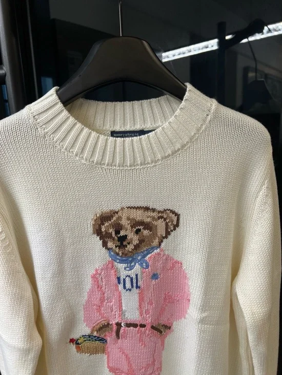 Polo by Ralph Lauren Cream Crewneck Sweater with Pink Teddy Bear - Picture 2 of 8